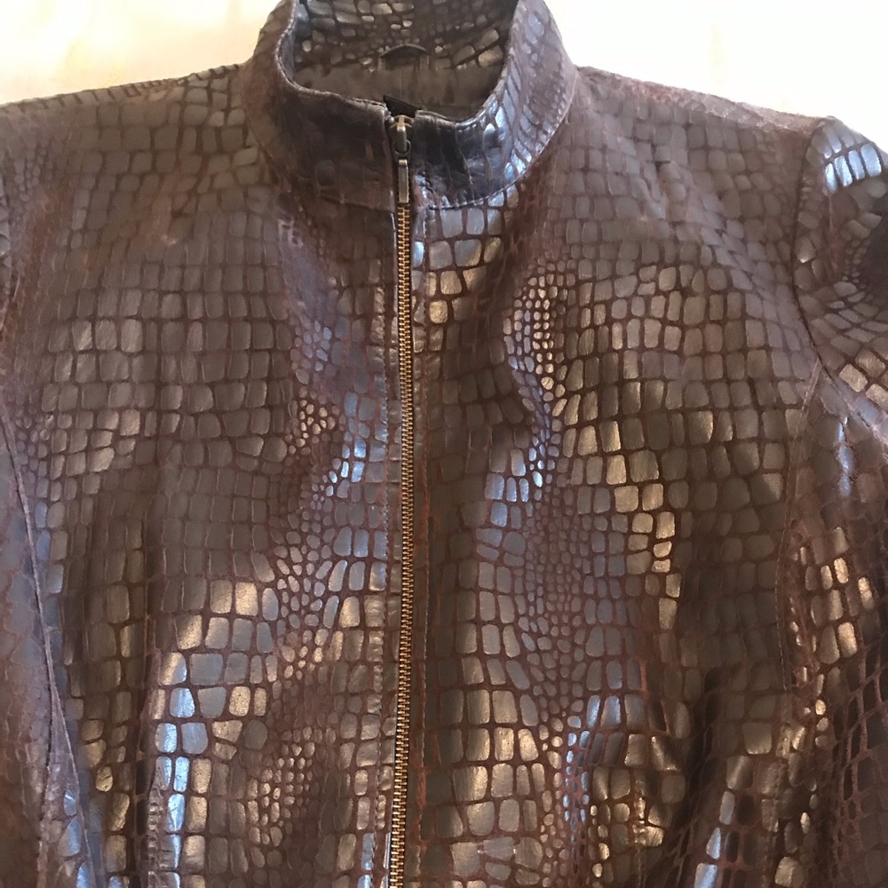 Brown snake print leather Alfani jacket , size 1X